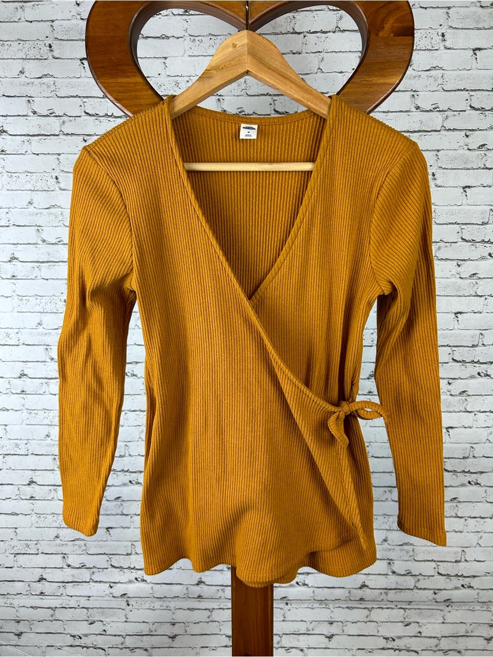 Old Navy Mustard Ribbed Wrap Sweater Top Size M